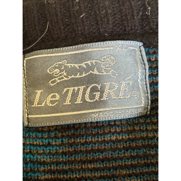 Le Tigre black/blue paisley vintage Grandpa sweater, extra large, cozy, layering - Picture 4 of 5